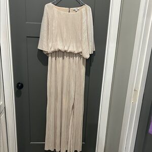 See and  Be Seen Metallic Pleated Champagne Blouson Dress